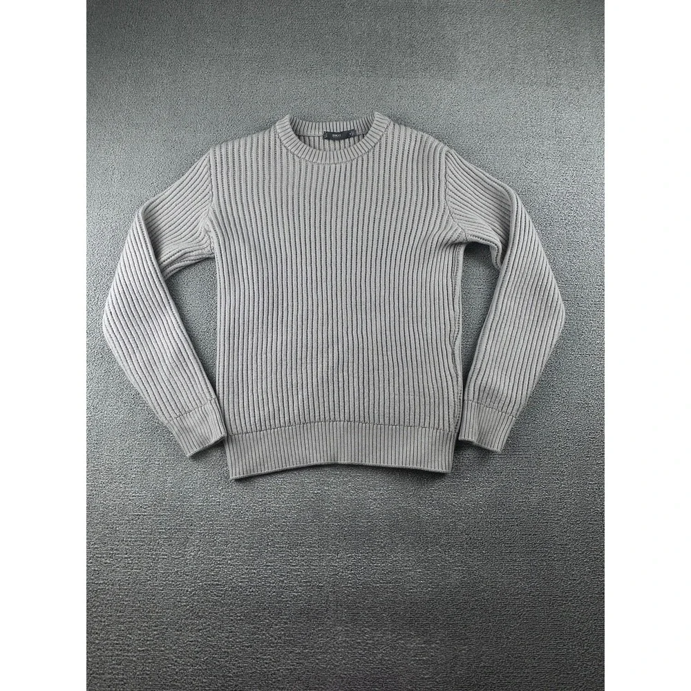 Boggi Milano Sweater Men M Gray Extrafine Merino Wool Ribbed Italy Made Preppy